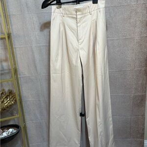 THELIFESTYLEDCO Wide Leg Trouser Pants Beige Neutral High Rise Tailored Size S